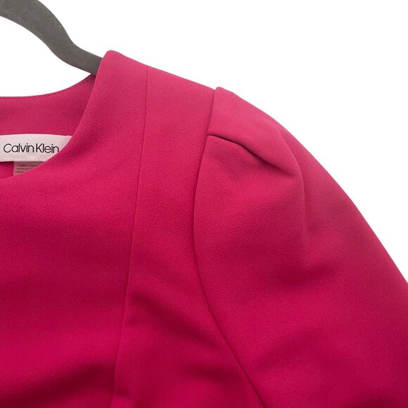 Calvin Klein 10 Fuchsia Pencil Dress Puff Sleeves Hot Pink Lady Like Business - Picture 3 of 15